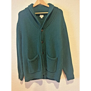 J Crew Knit Shawl Collar Men's Cardigan Green Size M Pockets Old Money Preppy